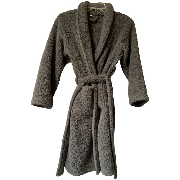 Pottery Barn Robe Unisex Small Charcoal Gray Cozy‎ Knit Long Sleeve Tie Waist - Picture 3 of 15